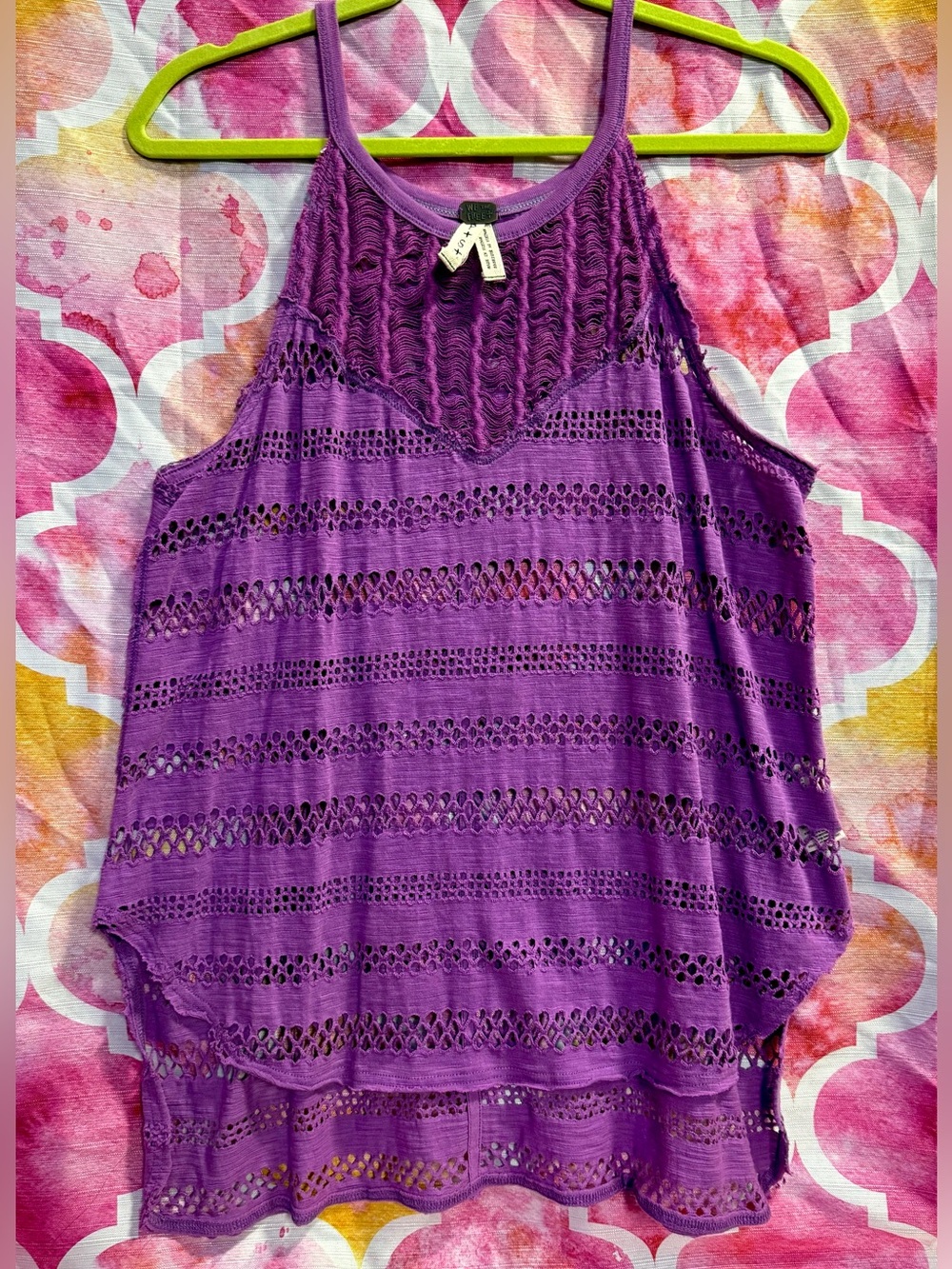 We The Free FREE PEOPLE purple crochet openwork tank top